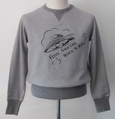 Sweatshirt rétro bicolore gris - FLYIN' SAUCERS ROCK'N'ROLL