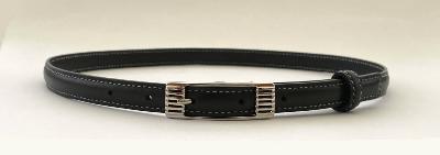 Ceinture fine en cuir noir avec surpiqures blanches