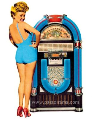 Décalcomanie de Betty Grable avec un juke box