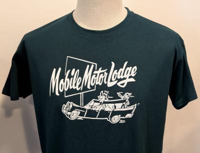 T-shirt Mobile Motor Lodge - bleu/vert-  dessin blanc