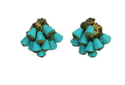 Boucles d'oreille vintage clip avec perles turquoises