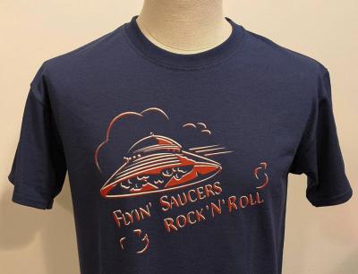 T-shirt Flyin' Saucers Rock'n'Roll - bleu - dessin rouge/blanc