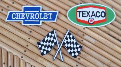 Lot de 3 patchs Texaco / Chevrolet / drapeau de course