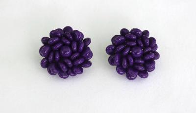 Boucles d'oreille clip vintage - Perles violet/bleu