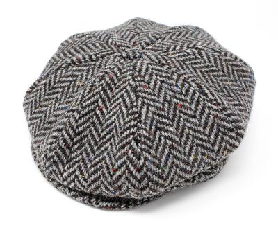 Casquette Gatsby Hanna Hats of Donegal - Tweed chevron gris et marron