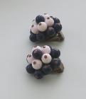 Boucles d'oreille clip vintage des années 50/60 - Perles bleues et blanches